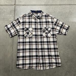 VESE Shirt Mens XL Brown Black Plaid Short Sleeve Button Front Collared Casual